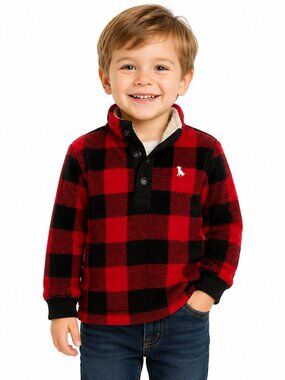 CARTER'S Red & Black Buffalo Plaid 3 Button Pullover with Serpa Collar - 4T